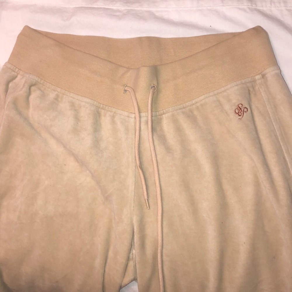 Beige Velvet Track Pants